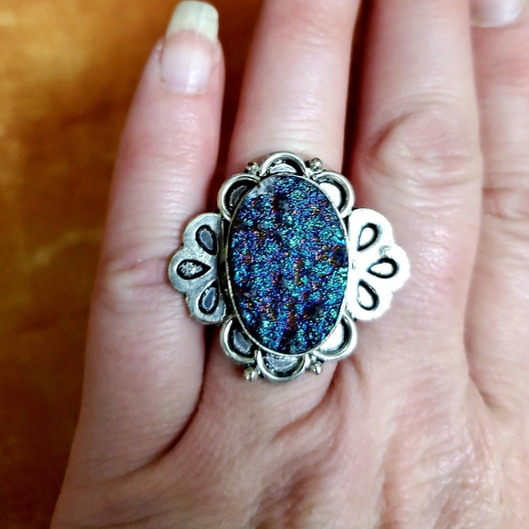 New Titanium Druzy Agate 925 Silver Ring. - Picture 2 of 8